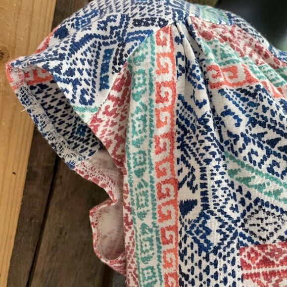 Lucky Brand Sleeveless Aztec Print Design Button Down Top Blue Green Orange S - Picture 5 of 11